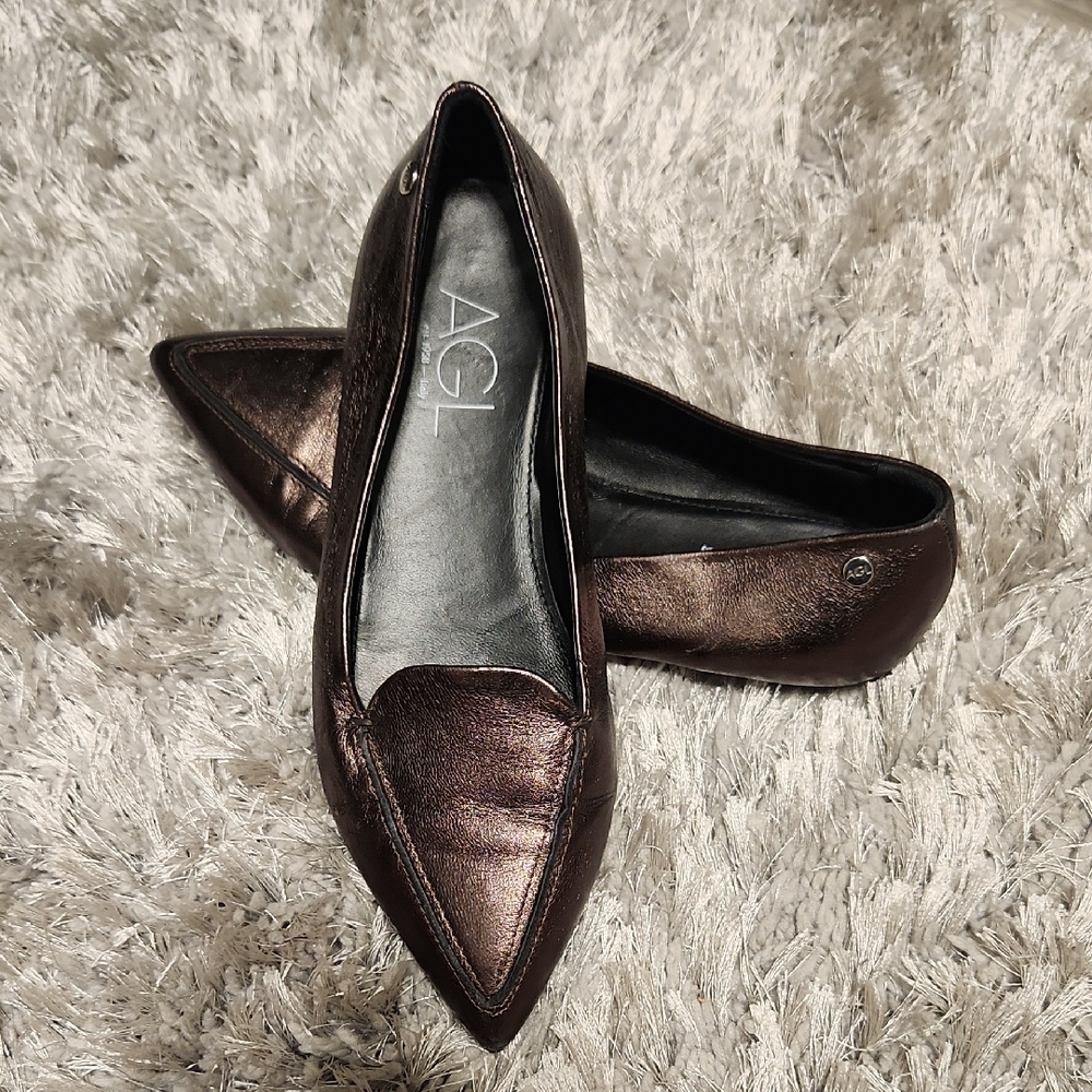 AGL Metallic Bronze Pointed Flats